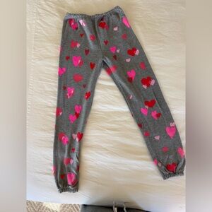 Chaser Kids Gray Leggings with Pink & Red Hearts